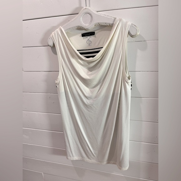 🤍TWIN-SET SIMONA BARBIERI – Ivory & Black Striped Drape-Front Top – Size L - Picture 10 of 10